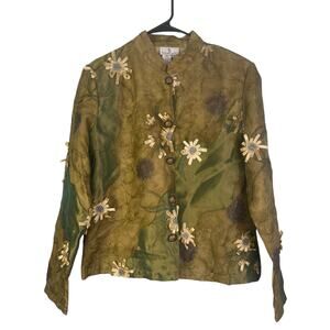 The Travel Collection Silk Jacket Women Medium Asian Inspired Embroidered-Ribbon